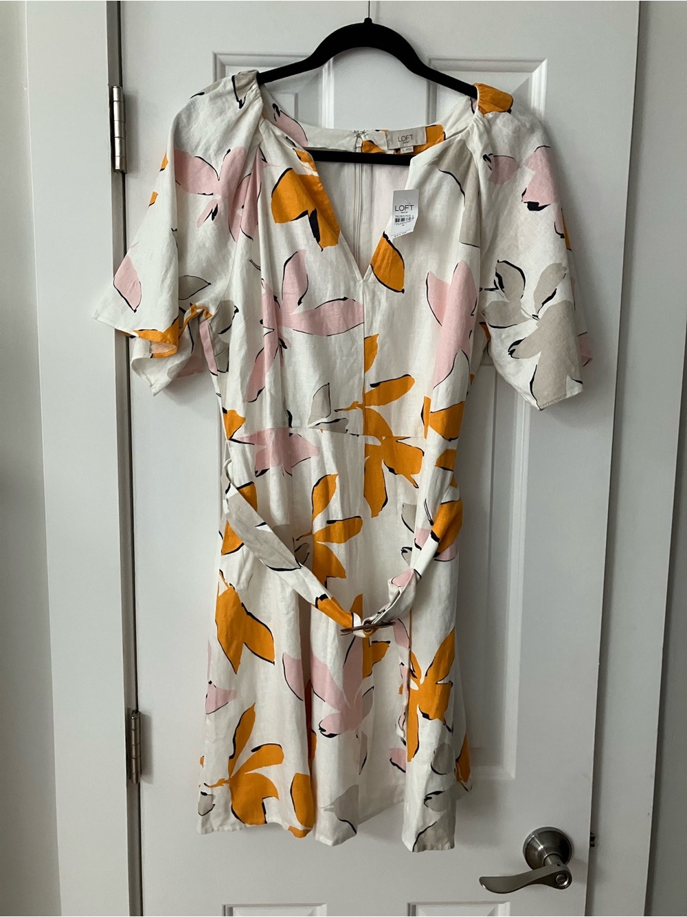 LOFT Cream Floral Mini Dress in Pink & Mustard